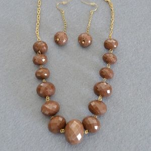 Brown Beaded Gold Necklace with matching Earrings